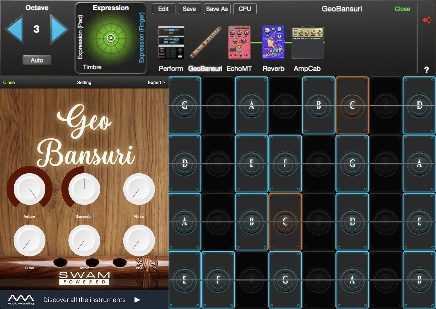 GeoBansuri controls in GeoShred Studio