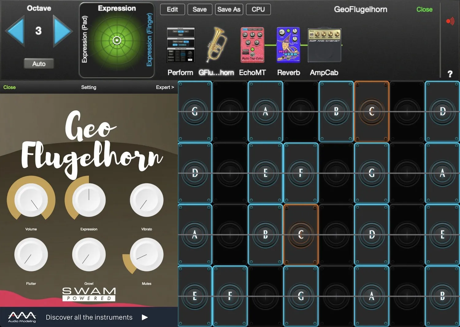 GeoFlugelhorn controls in GeoShred Studio