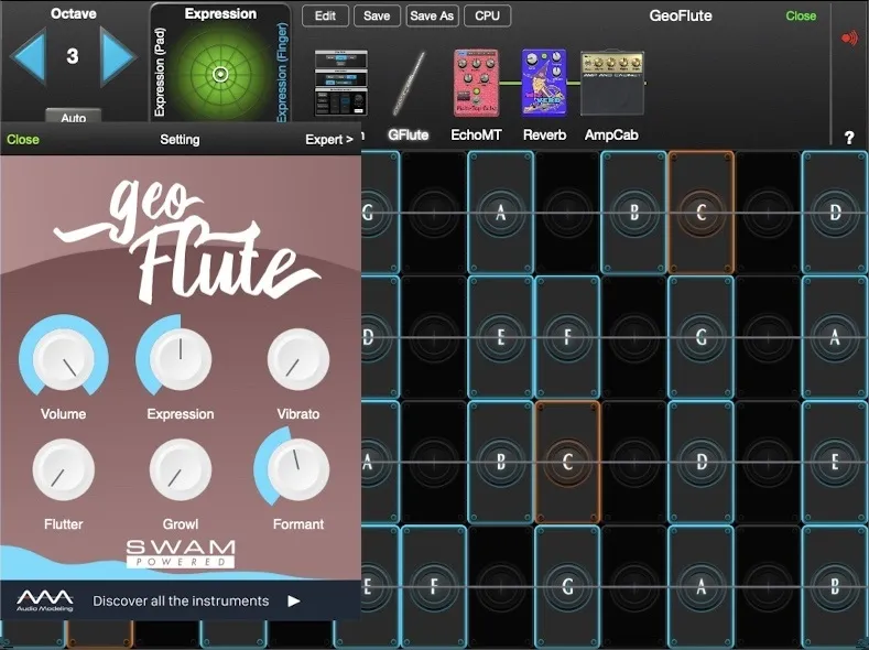 GeoFlute controls in GeoShred Studio