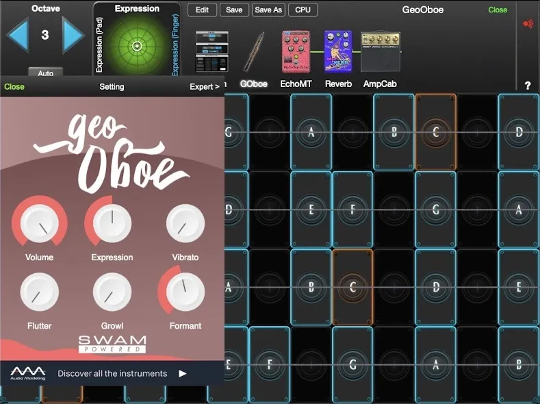 GeoOboe controls in GeoShred Studio