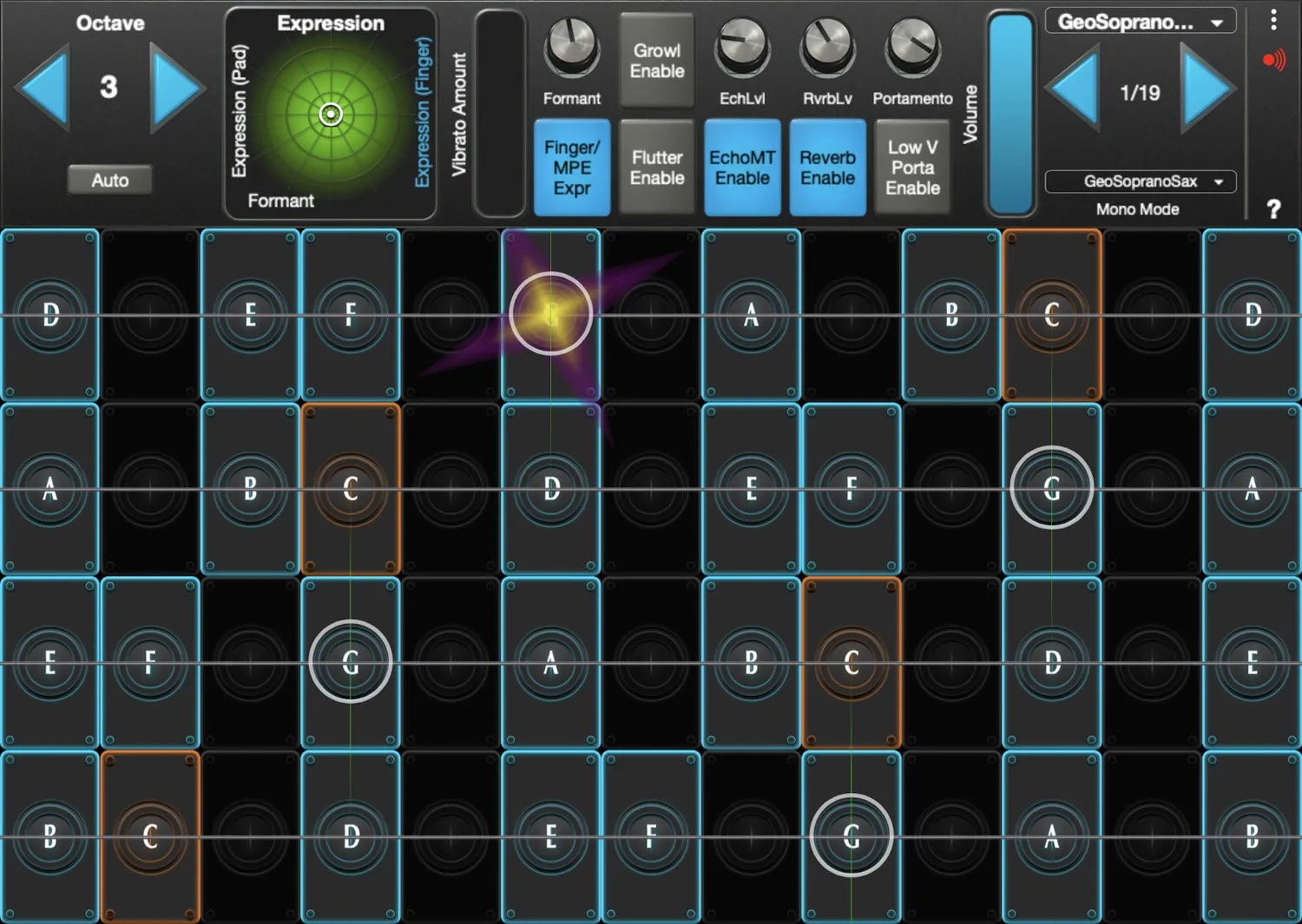 GeoSopranoSax interface in GeoShred Studio