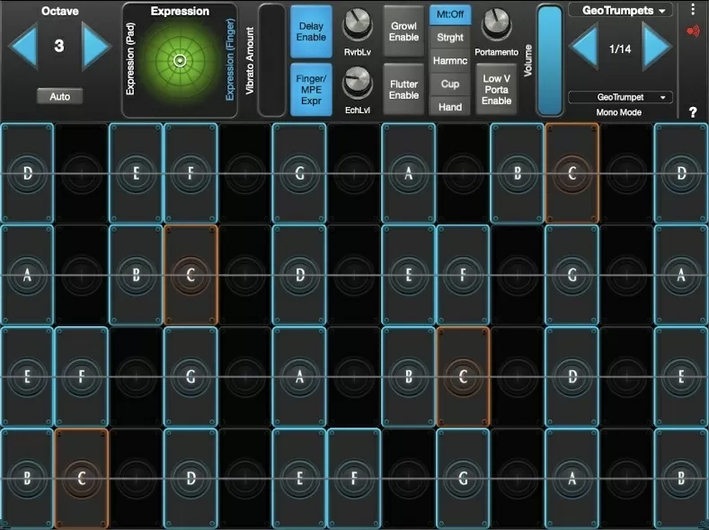 GeoTrumpet interface in GeoShred Studio