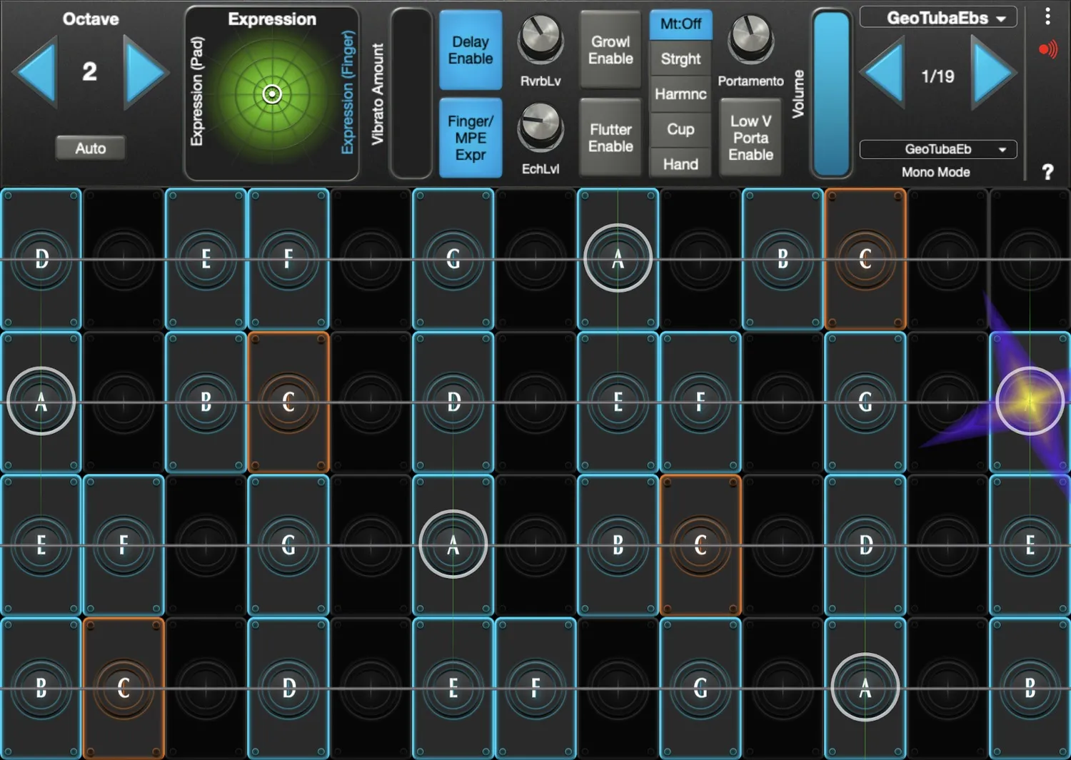 GeoTubaEb interface in GeoShred Studio