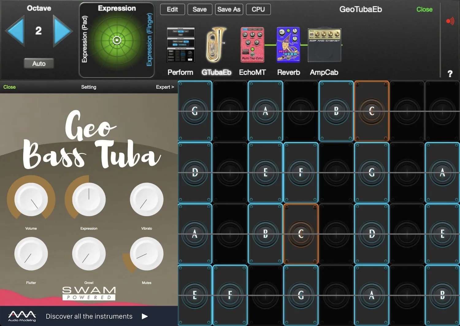 GeoTubaEb controls in GeoShred Studio