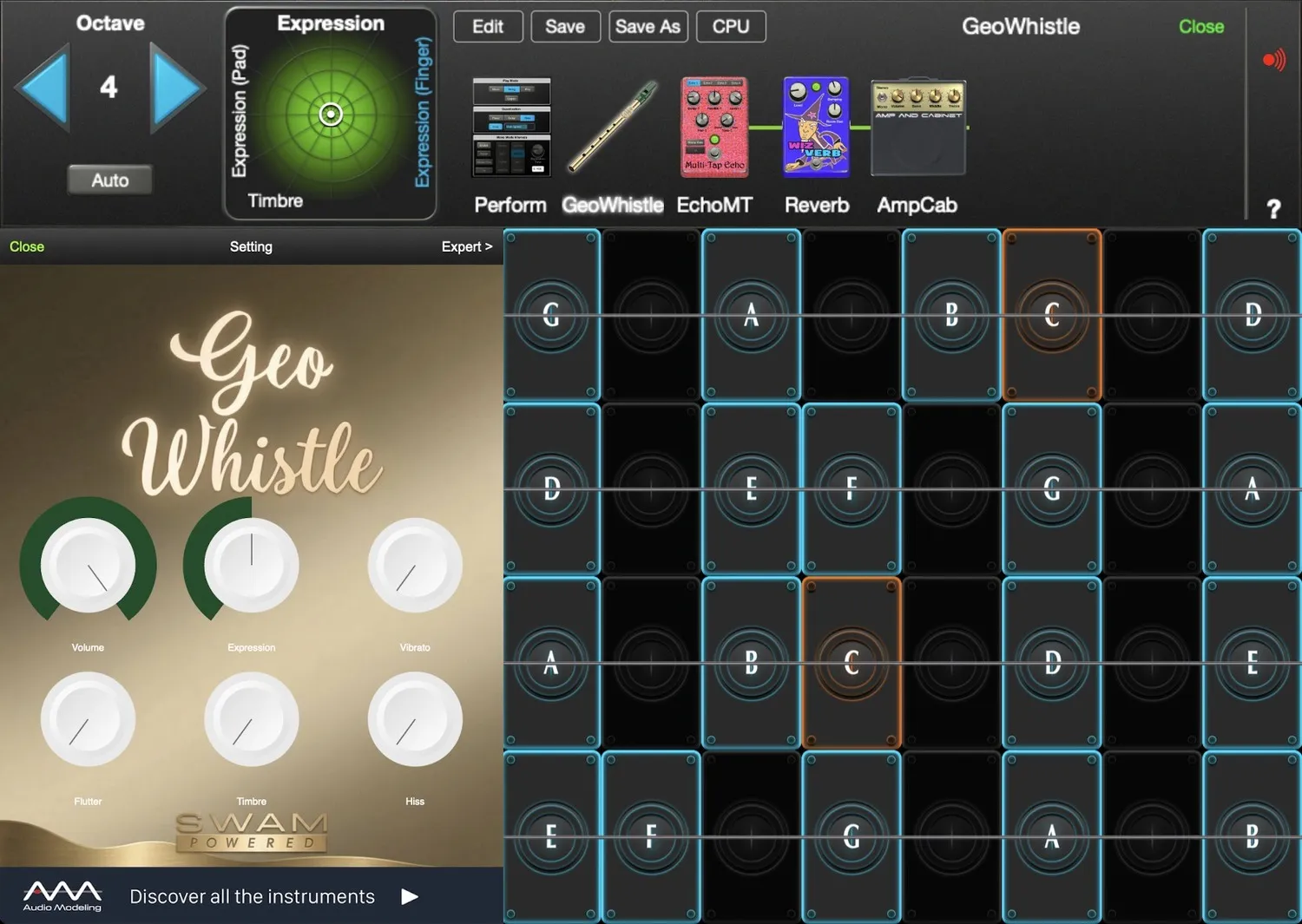 GeoWhistle controls in GeoShred Studio