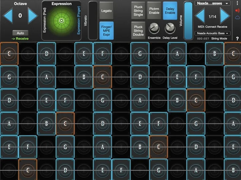 Naada Acoustic Bass controls in GeoShred Studio