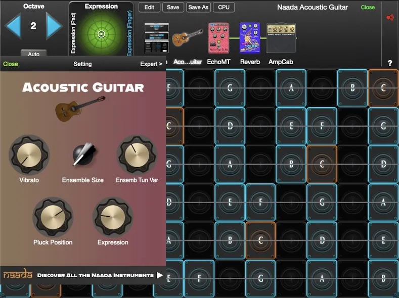Naada Acoustic Guitar controls in GeoShred Studio