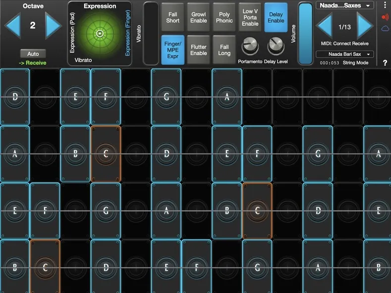 Naada Baritone Sax interface in GeoShred Studio