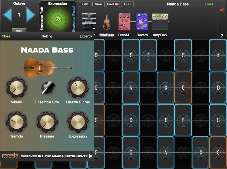 Naada Bass controls in GeoShred Studio