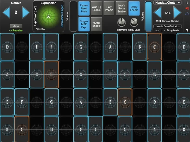 Naada Bass Clarinet interface in GeoShred Studio