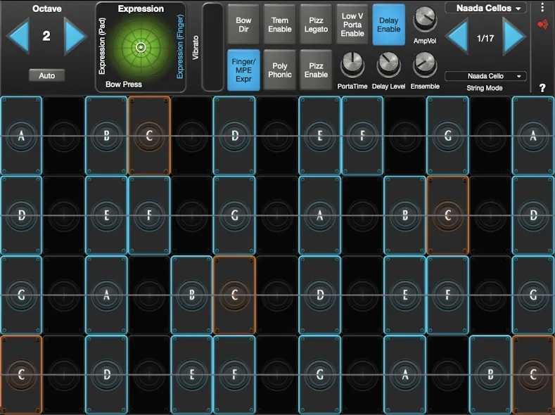 Naada Cello interface in GeoShred Studio