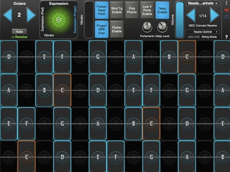 Naada Clarinet interface in GeoShred Studio