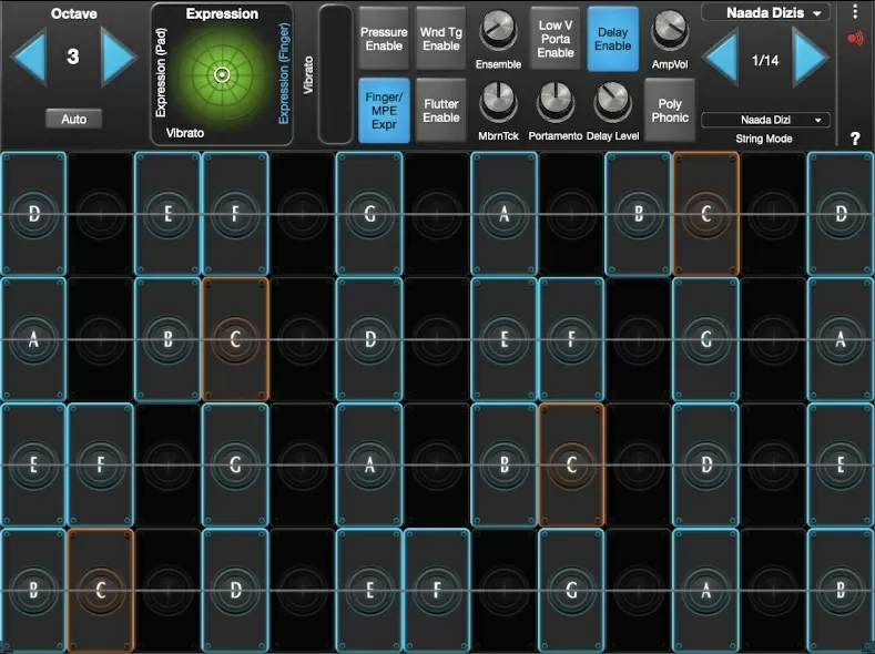 Naada Dizi interface in GeoShred Studio