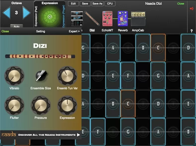 Naada Dizi controls in GeoShred Studio