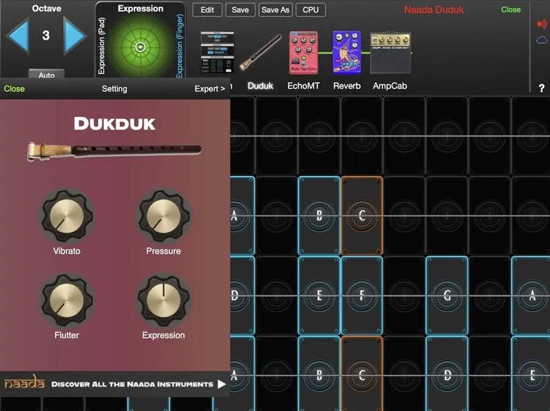 Naada Duduk controls in GeoShred Studio