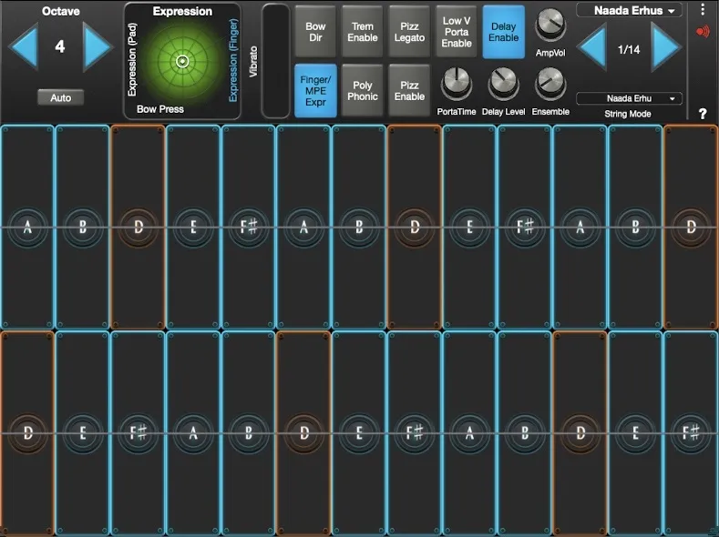 Naada Erhu interface in GeoShred Studio