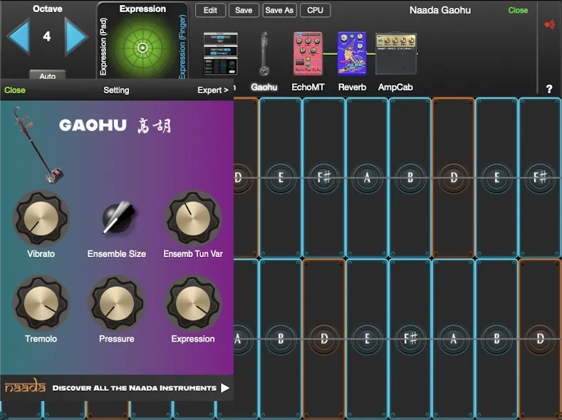 Naada Gaohu controls in GeoShred Studio