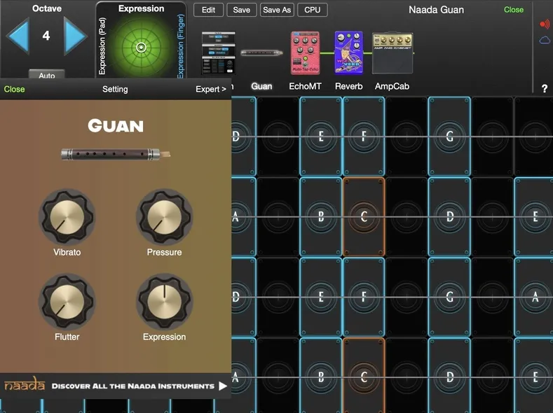 Naada Guan controls in GeoShred Studio