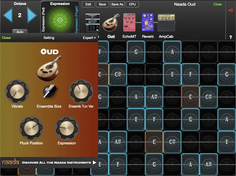 Naada Oud controls in GeoShred Studio