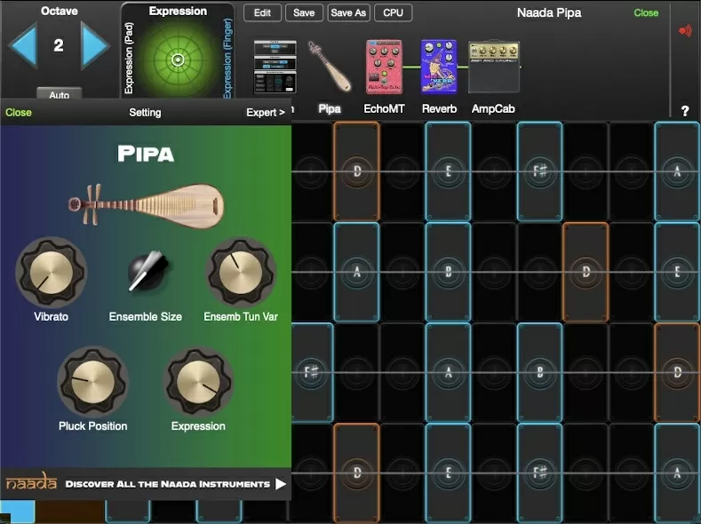Naada Pipa controls in GeoShred Studio