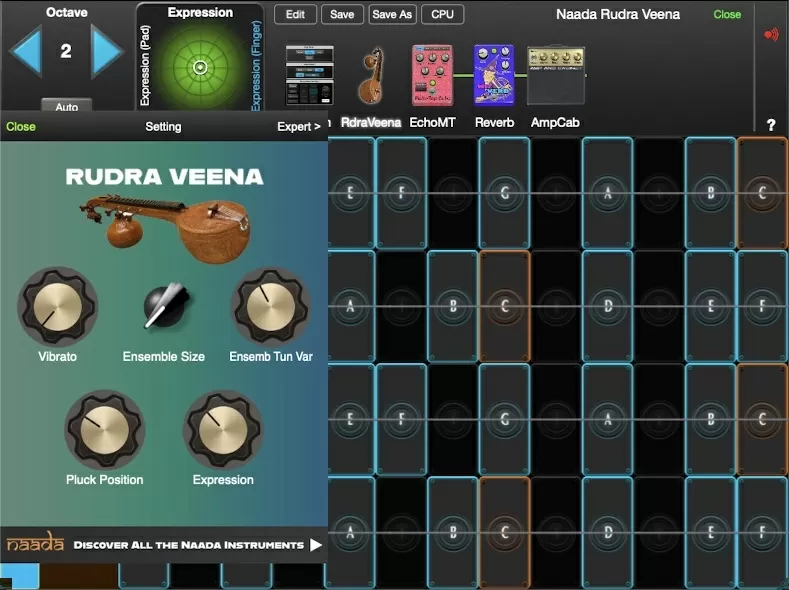 Naada Rudra Veena controls in GeoShred Studio
