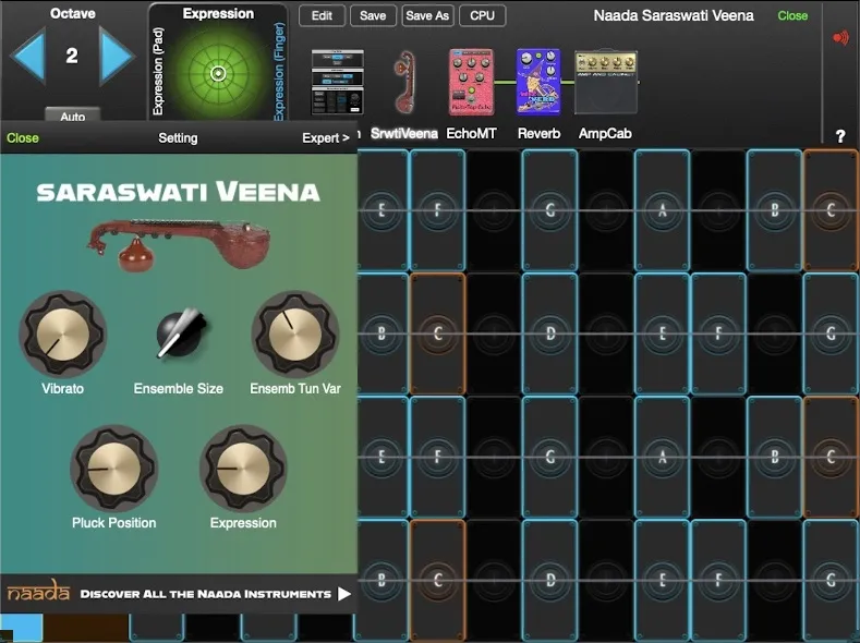Naada Saraswati Veena controls in GeoShred Studio