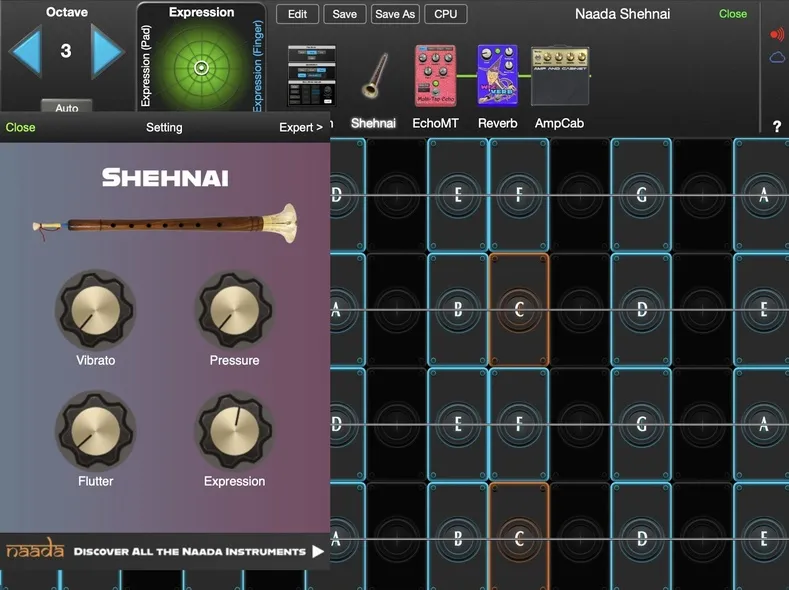 Naada Shehnai controls in GeoShred Studio