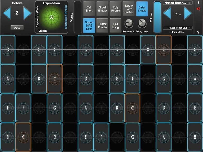 Naada Tenor Sax interface in GeoShred Studio
