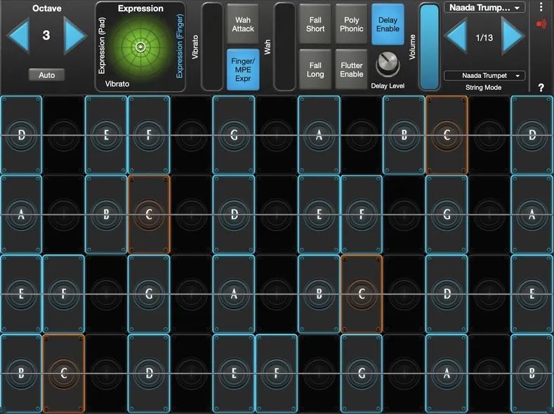 Naada Trumpet interface in GeoShred Studio