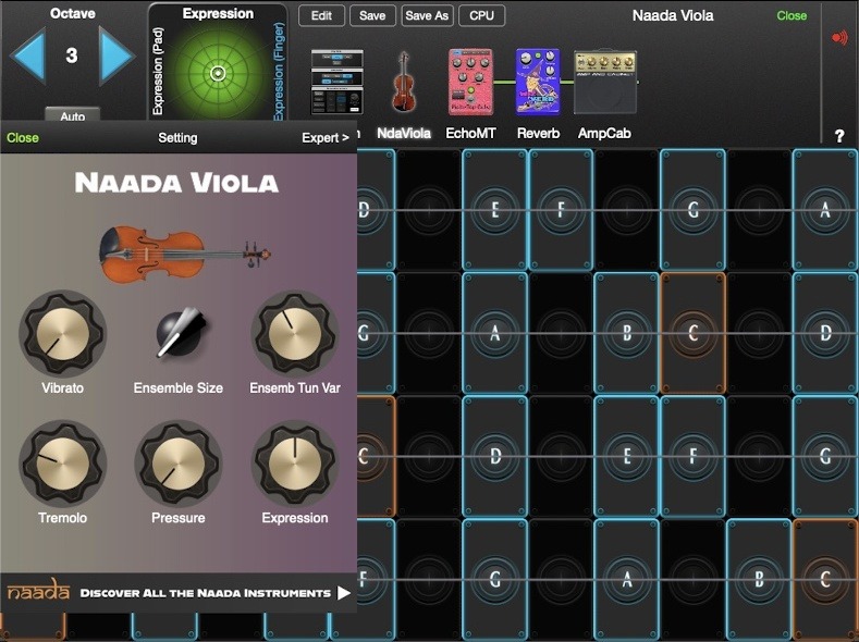 Naada Viola controls in GeoShred Studio
